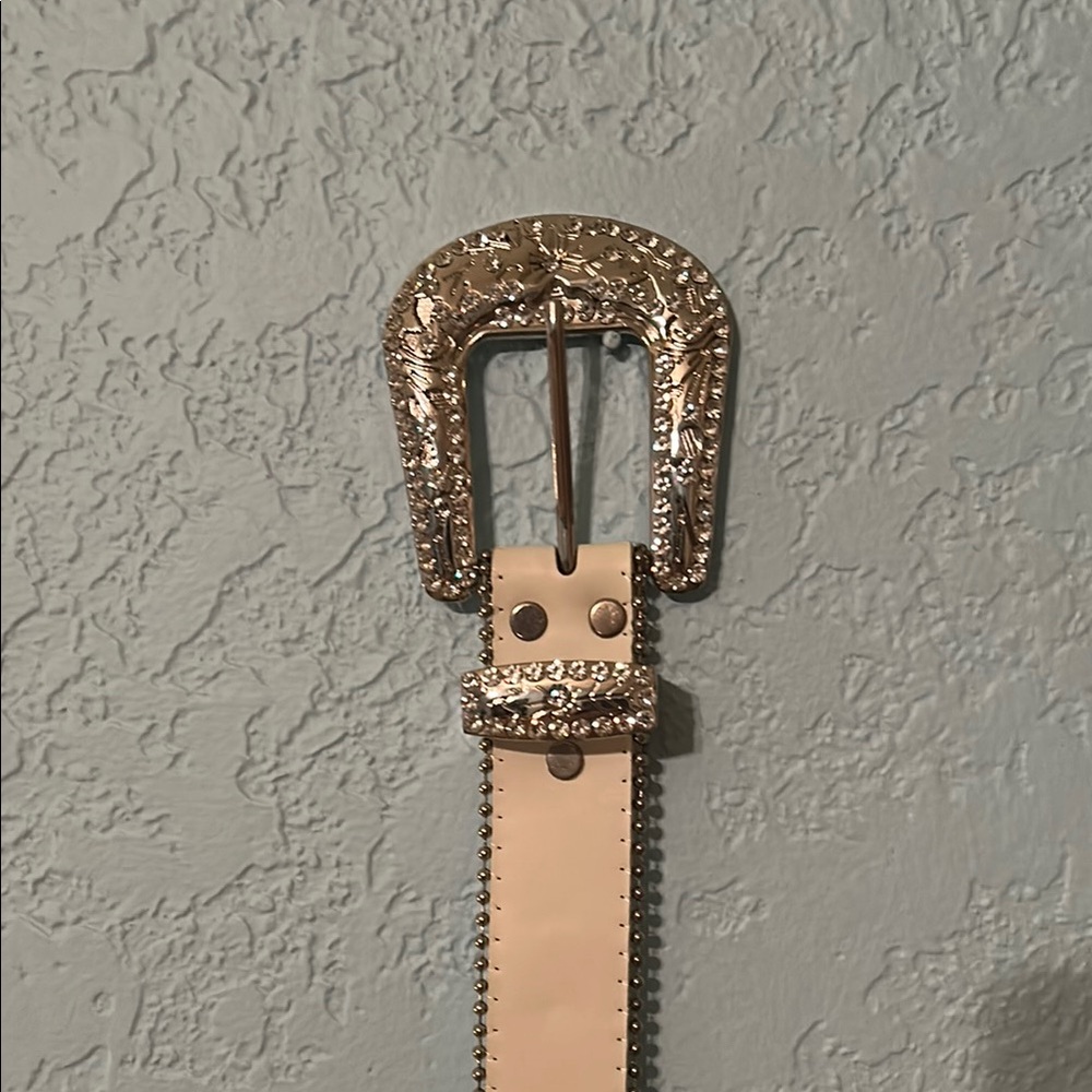 Silver and White Embellished Belt